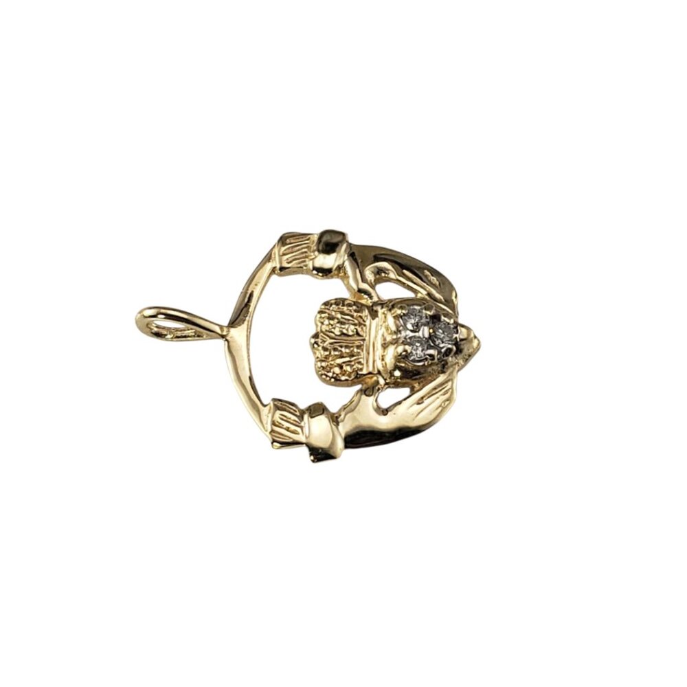 10K Yellow Gold Diamond Claddagh Pendant #23361 - Picture 3 of 6